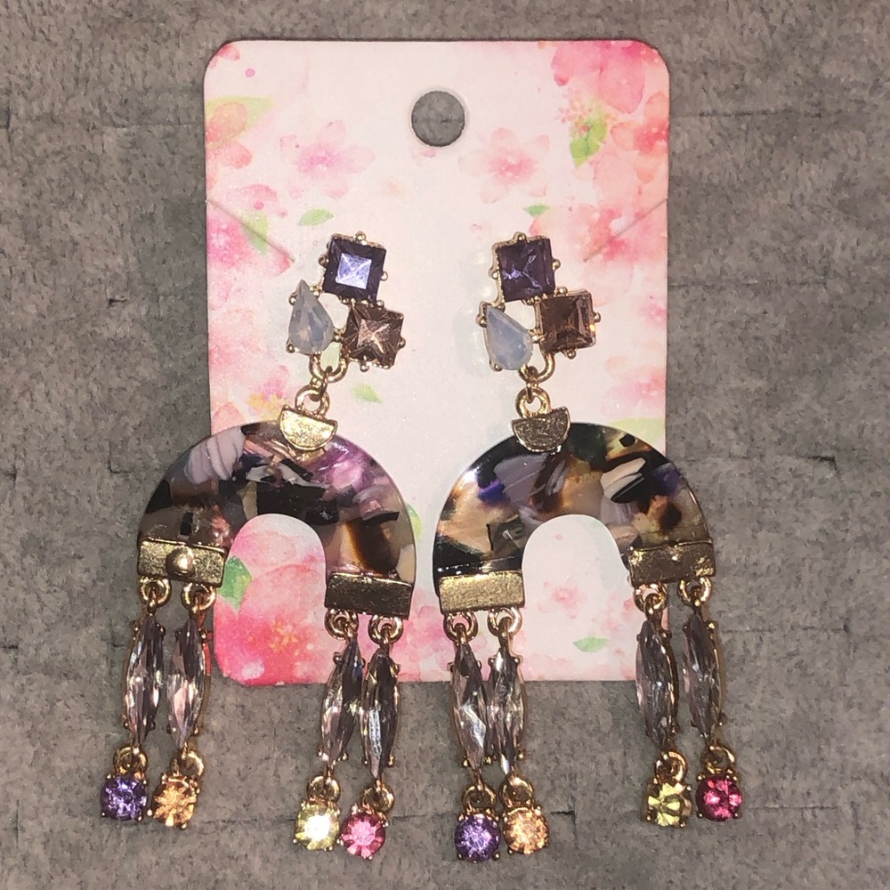 Multi-Colored Rhinestones Chandelier Earrings. New.